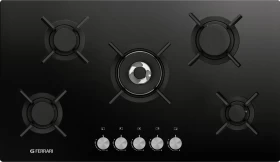 Built-In Crystal Glass Gas Hob, 5 Burners, 90 cm
